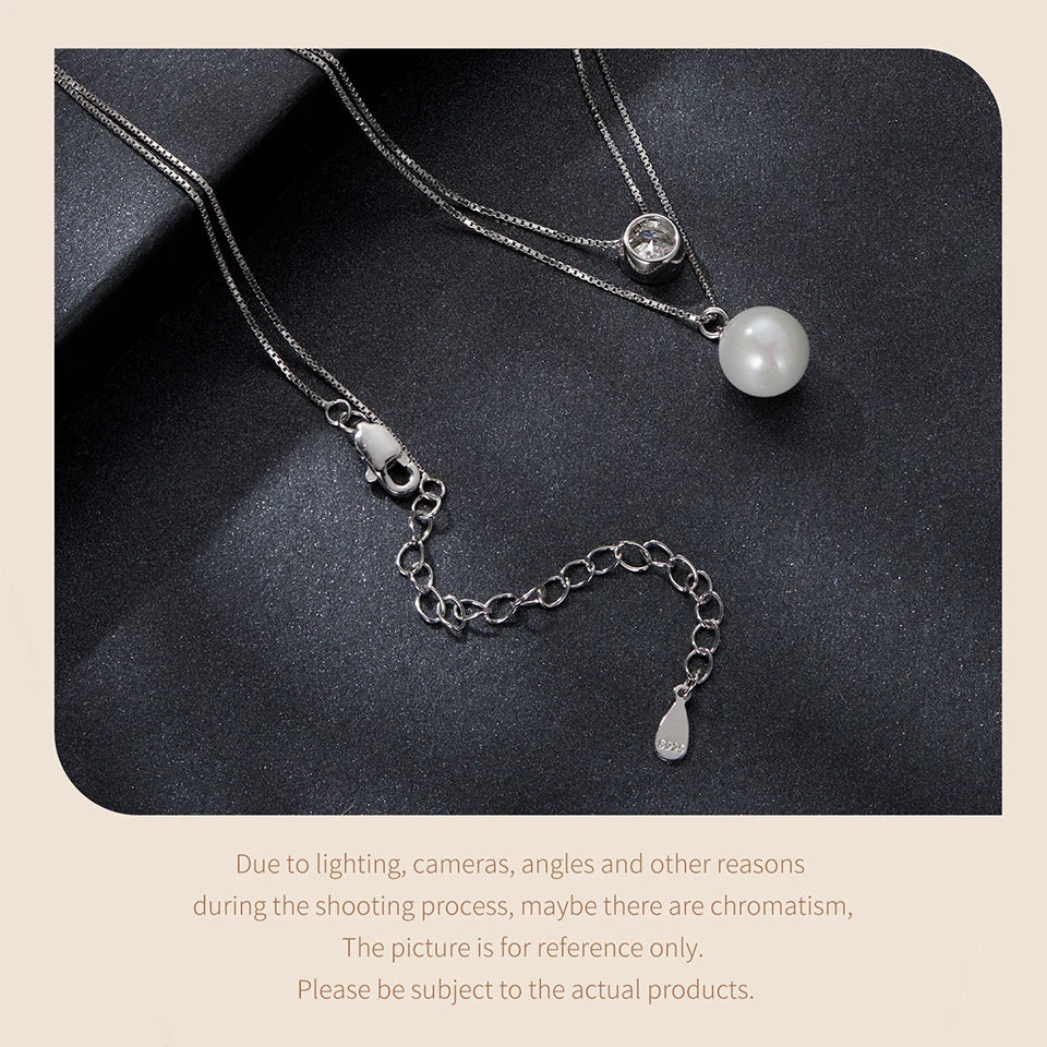 Moissanite & Pearl-Style Layered Sterling Silver Necklace