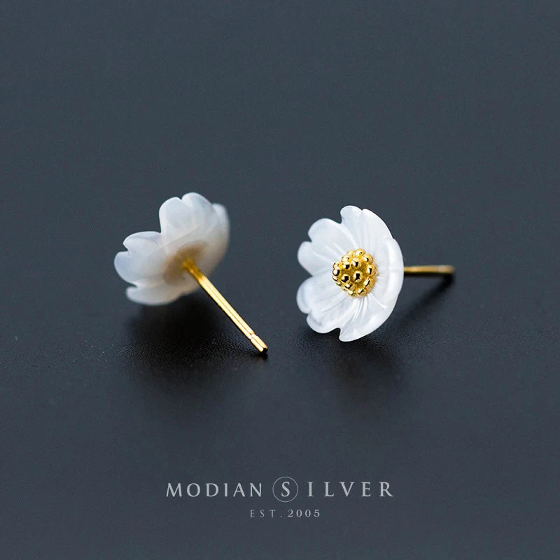 Ceramic Flower Sterling Silver Stud Earrings