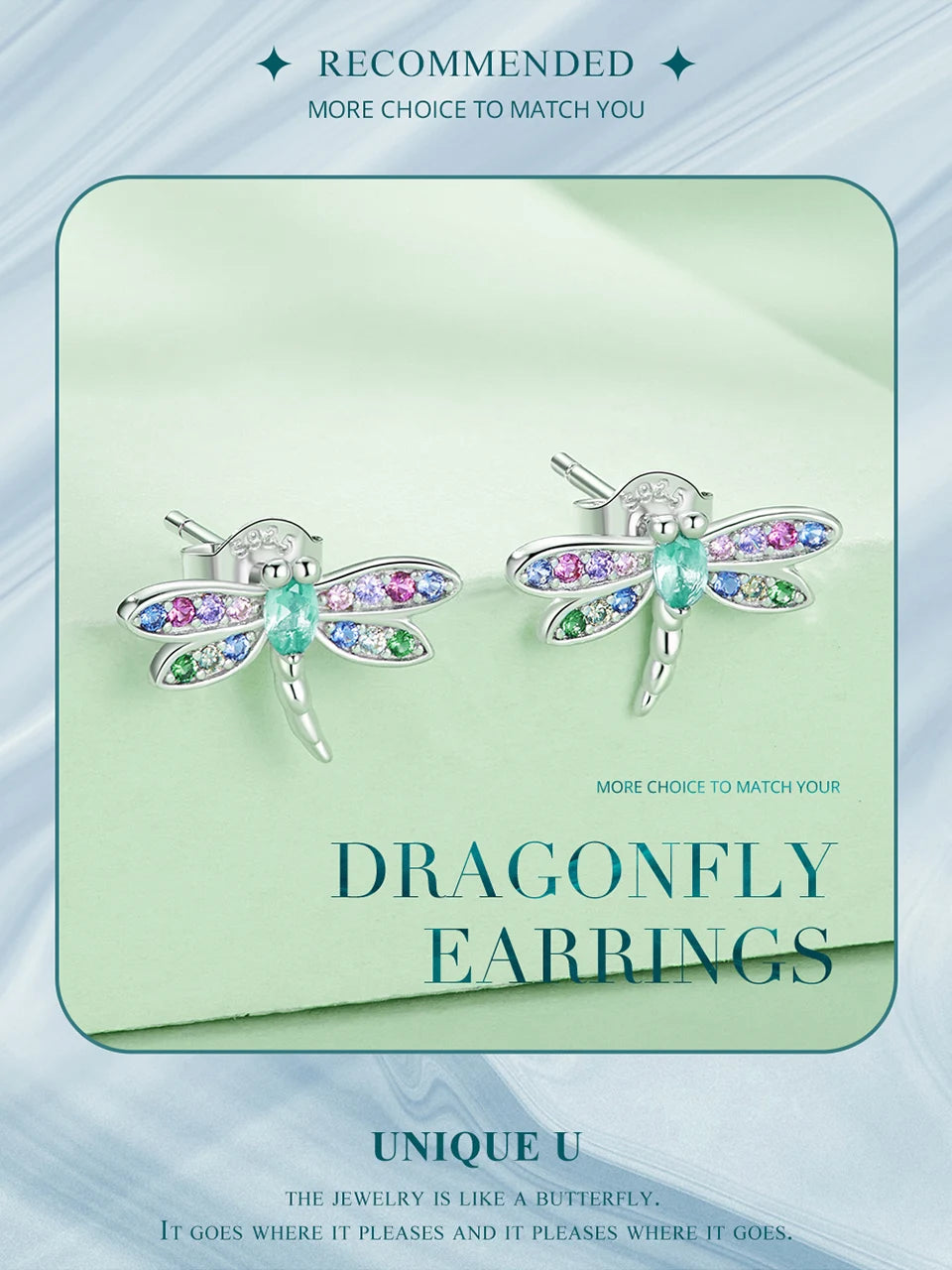 Colorful Dragonfly Sterling Silver Stud Earrings