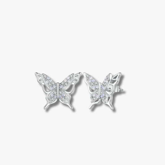 Opal-Style Butterfly Sterling Silver Stud Earrings