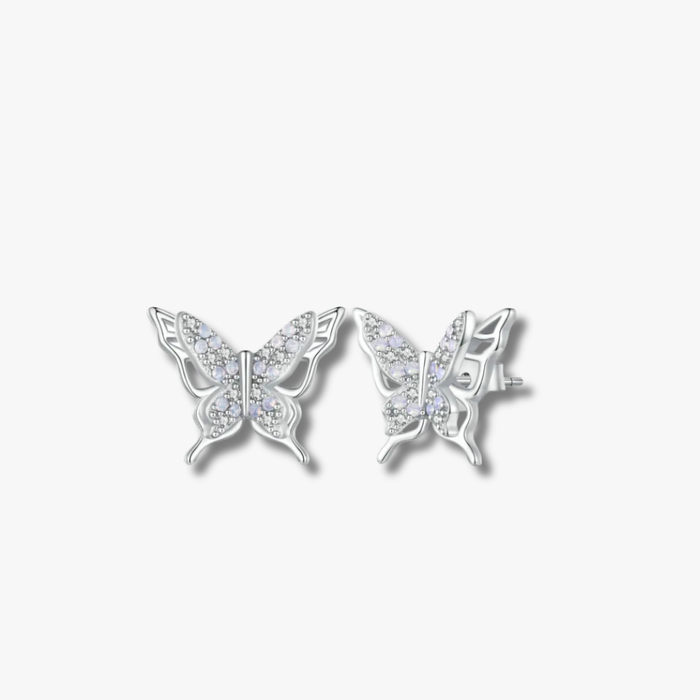 Opal-Style Butterfly Sterling Silver Stud Earrings