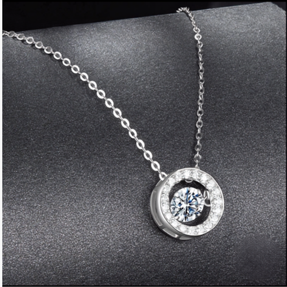 Dancing Halo Moissanite Sterling Silver Necklace