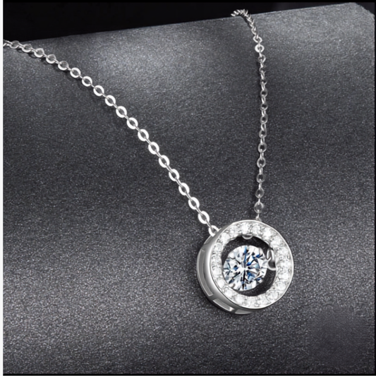 Dancing Halo Moissanite Sterling Silver Necklace