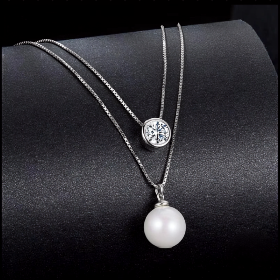 Moissanite & Pearl-Style Layered Sterling Silver Necklace