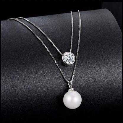 Moissanite & Pearl-Style Layered Sterling Silver Necklace