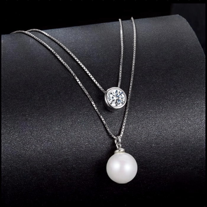 Moissanite & Pearl-Style Layered Sterling Silver Necklace