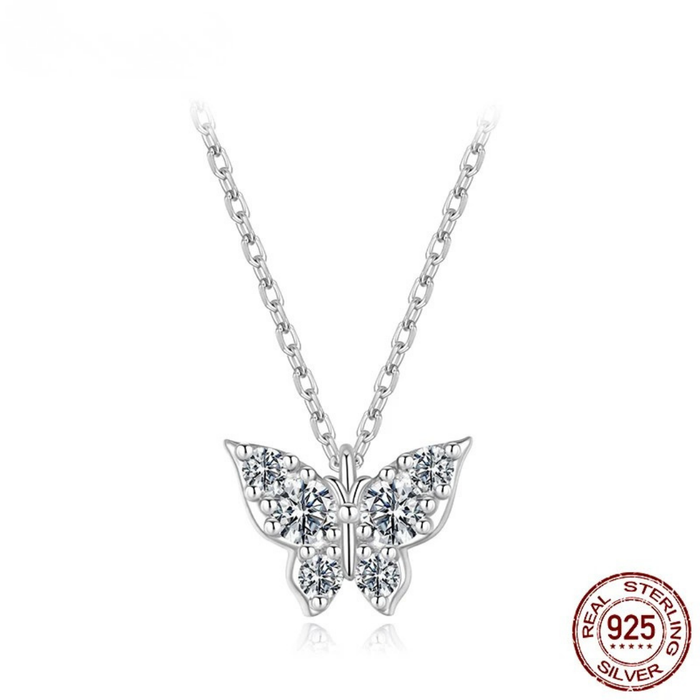 Moissanite Butterfly Sterling Silver Pendant Necklace