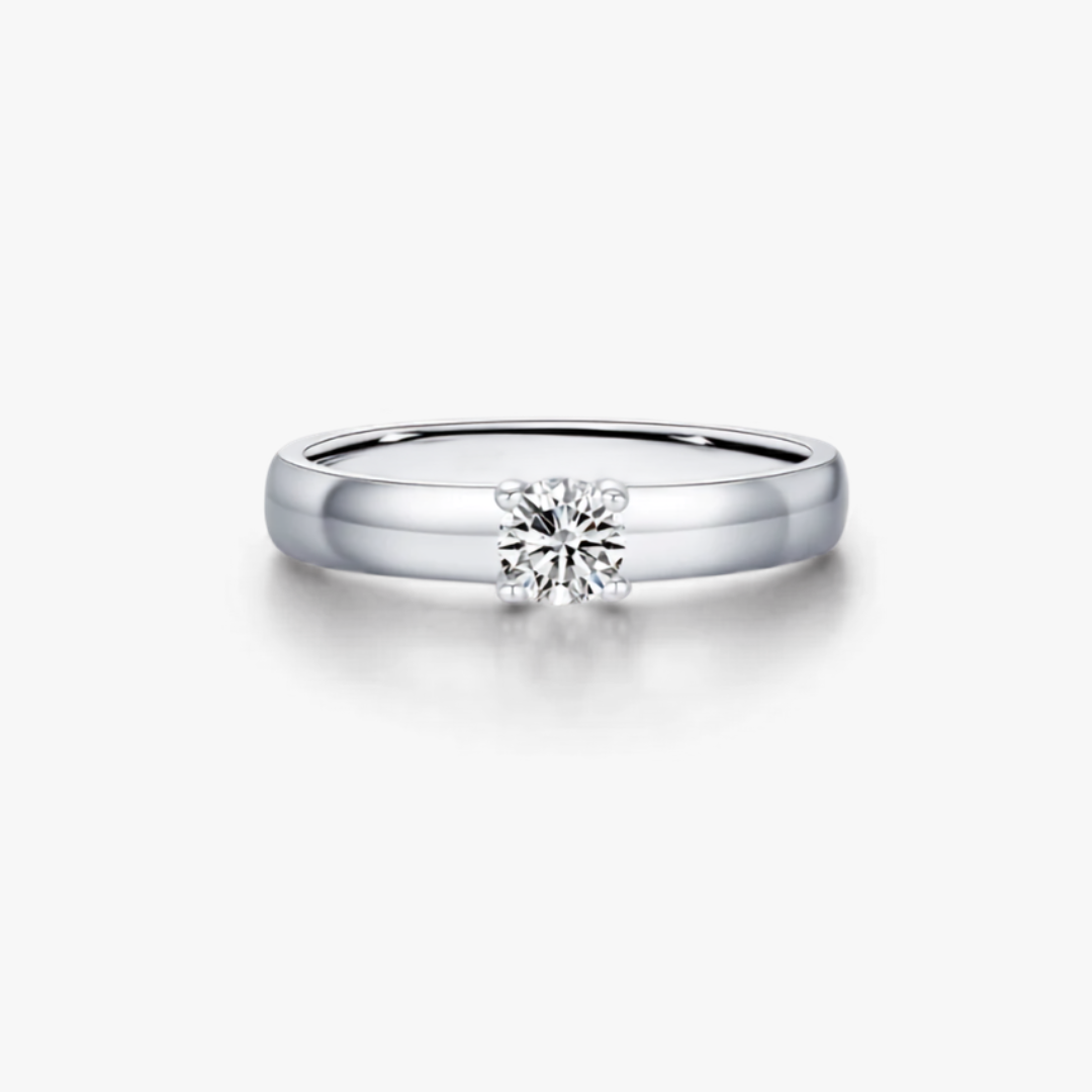 Classic Round Moissanite Sterling Silver Ring