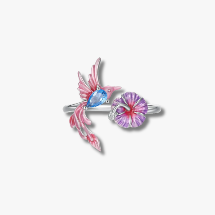 Pink Hummingbird Sterling Silver Open Ring