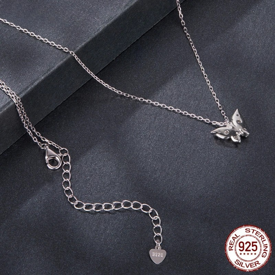 Moissanite Butterfly Sterling Silver Pendant Necklace