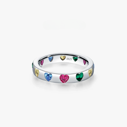 Rainbow Heart Sterling Silver Band Ring