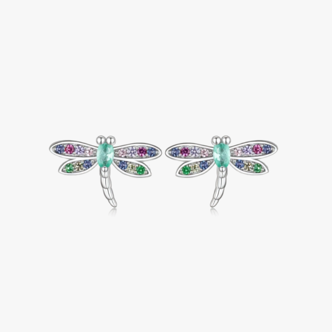 Colorful Dragonfly Sterling Silver Stud Earrings