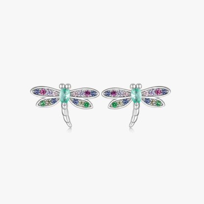 Colorful Dragonfly Sterling Silver Stud Earrings