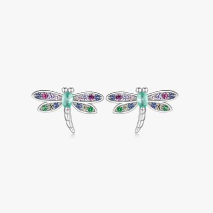Colorful Dragonfly Sterling Silver Stud Earrings