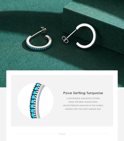 Turquoise Pavé Sterling Silver Hoop Earrings