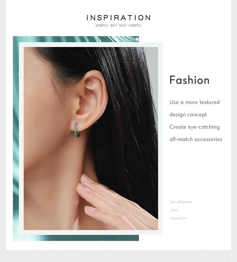 Turquoise Pavé Sterling Silver Hoop Earrings