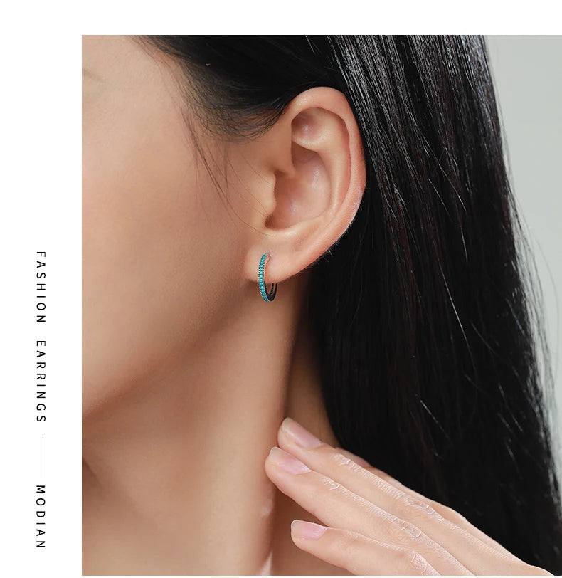 Turquoise Pavé Sterling Silver Hoop Earrings