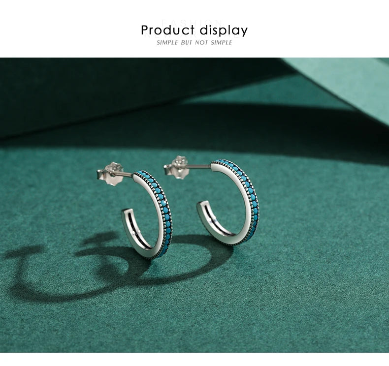 Turquoise Pavé Sterling Silver Hoop Earrings