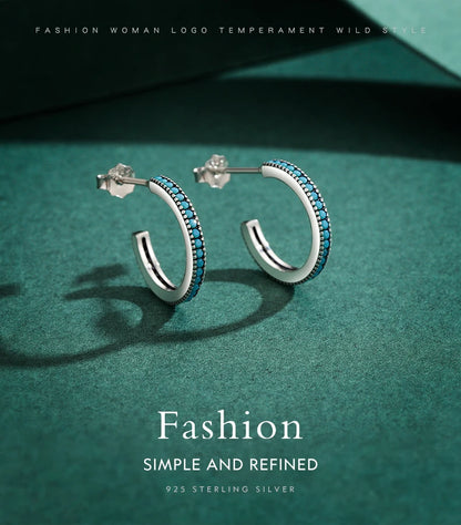 Turquoise Pavé Sterling Silver Hoop Earrings