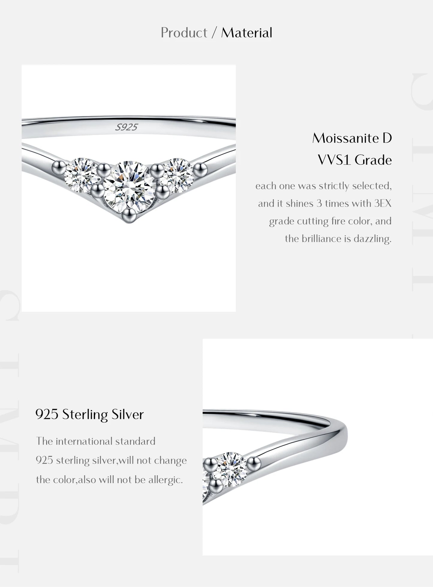 Three-Stone Moissanite Sterling Silver Chevron Ring