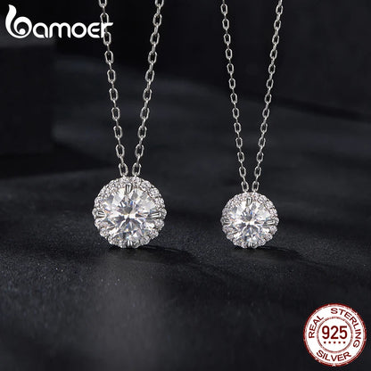 Halo Moissanite Sterling Silver Pendant Necklace
