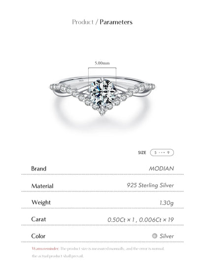 Crown Moissanite Sterling Silver Ring
