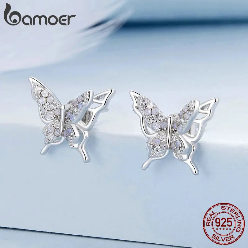 Opal-Style Butterfly Sterling Silver Stud Earrings