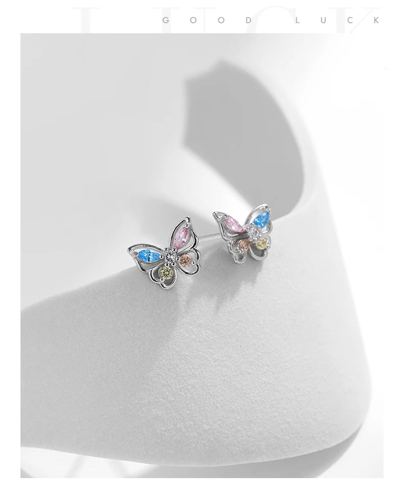 Colorful Butterfly Sterling Silver Stud Earrings