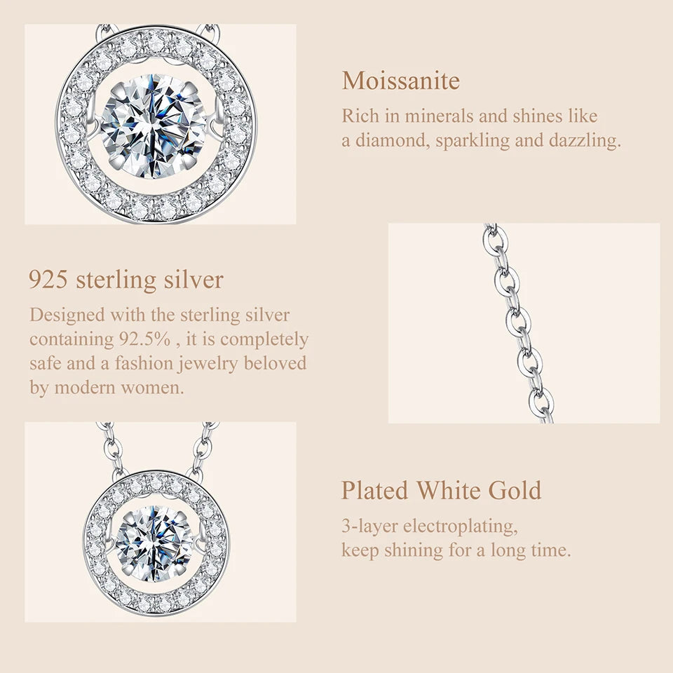 Dancing Halo Moissanite Sterling Silver Necklace