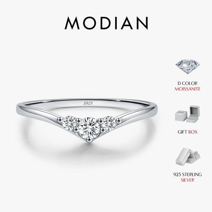 Three-Stone Moissanite Sterling Silver Chevron Ring