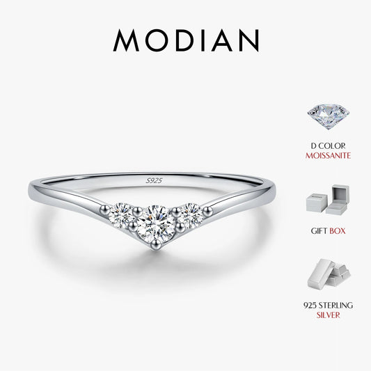 Three-Stone Moissanite Sterling Silver Chevron Ring