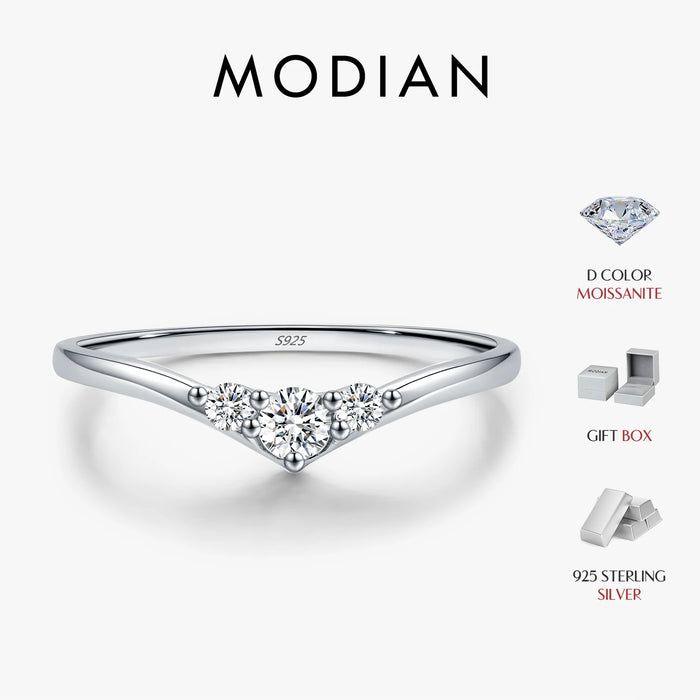 Three-Stone Moissanite Sterling Silver Chevron Ring