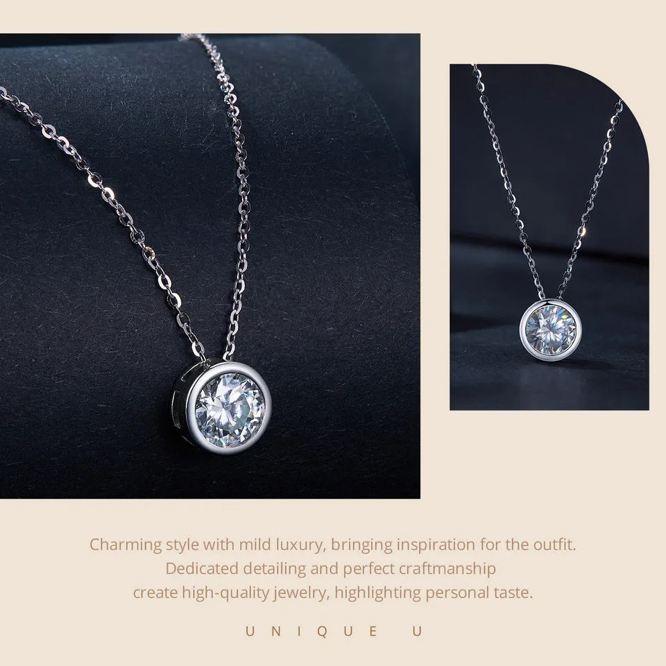 1ct Bezel Moissanite Sterling Silver Pendant Necklace