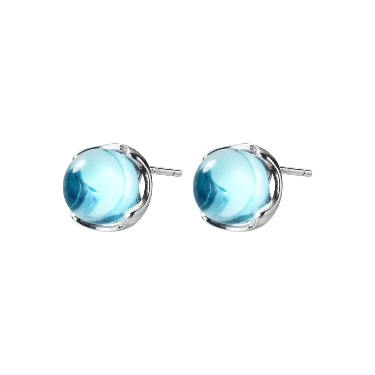 Sky Blue Crystal Sterling Silver Stud Earrings
