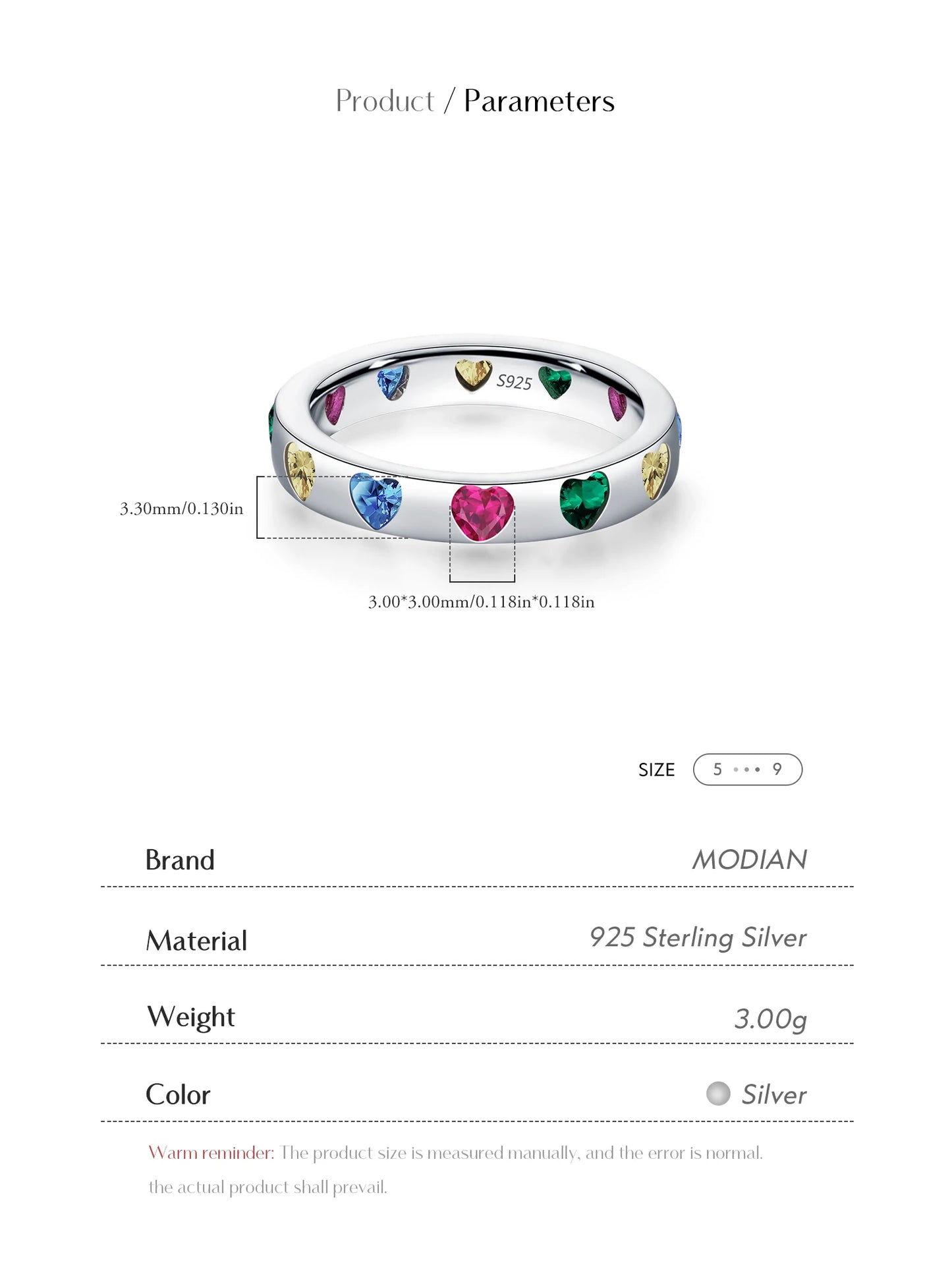 Rainbow Heart Sterling Silver Band Ring