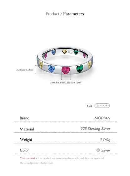 Rainbow Heart Sterling Silver Band Ring