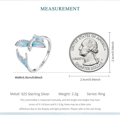 Hummingbird & Flower Sterling Silver Open Ring