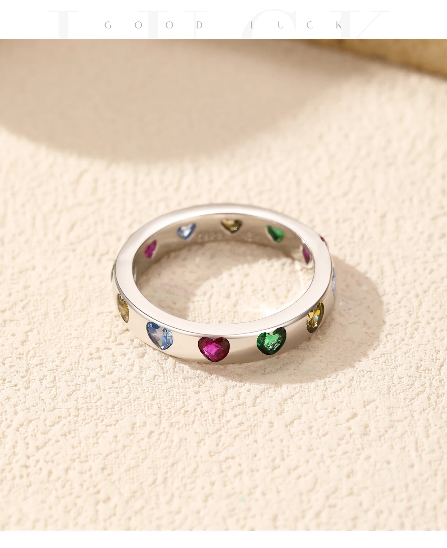 Rainbow Heart Sterling Silver Band Ring