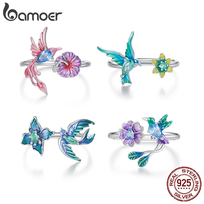 Hummingbird Blossom Sterling Silver Open Ring