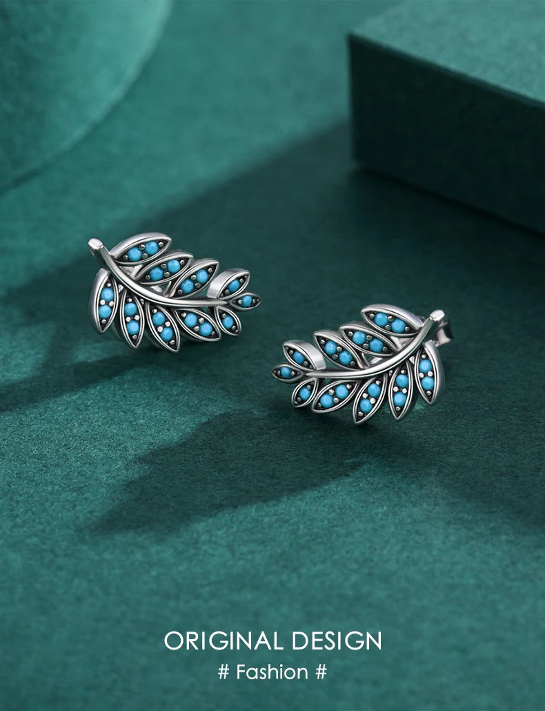 Turquoise Leaf Sterling Silver Stud Earrings