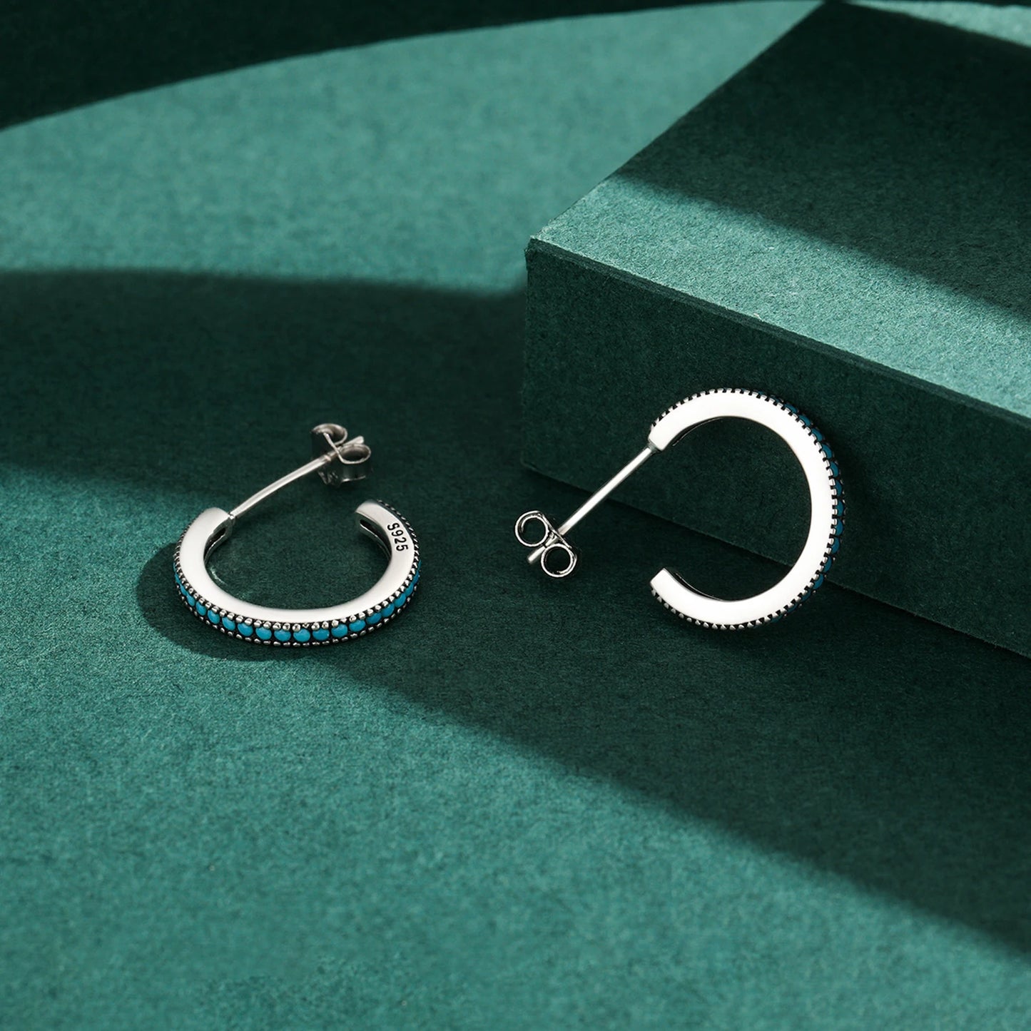 Turquoise Pavé Sterling Silver Hoop Earrings