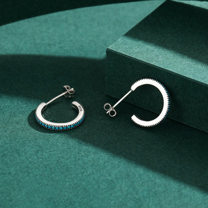 Turquoise Pavé Sterling Silver Hoop Earrings