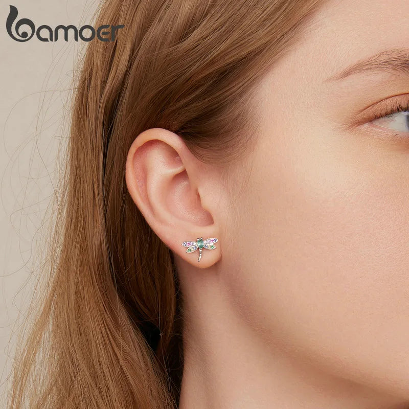 Colorful Dragonfly Sterling Silver Stud Earrings