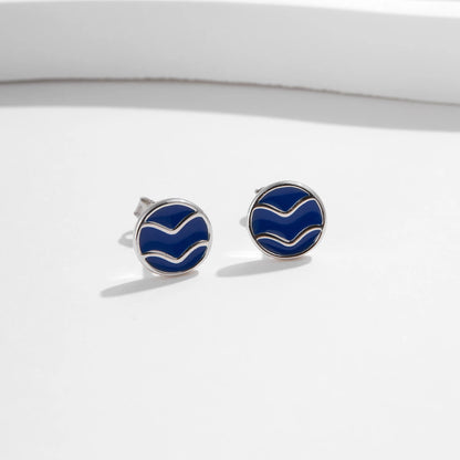 Blue Enamel Ripple Sterling Silver Stud Earrings