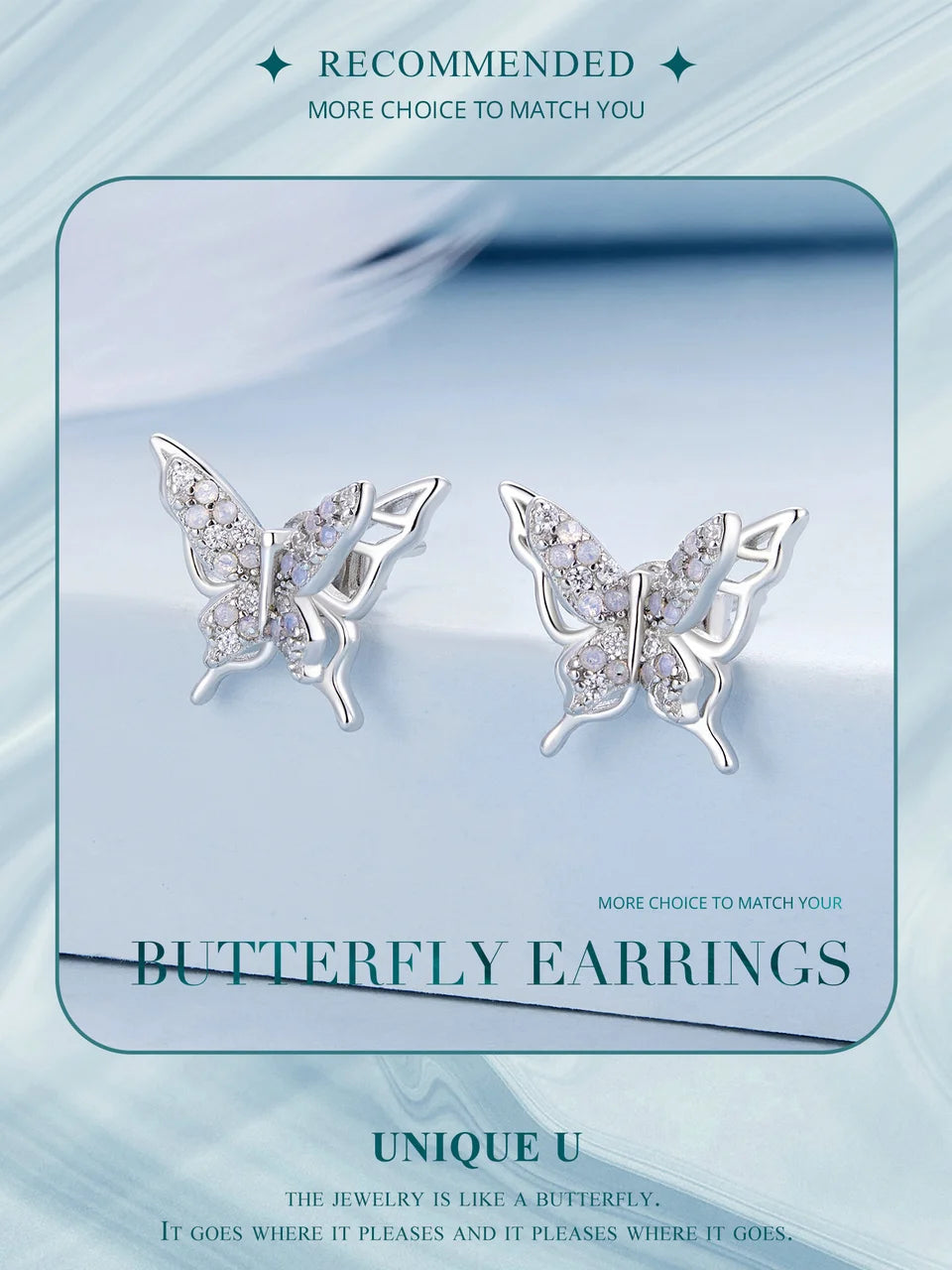 Opal-Style Butterfly Sterling Silver Stud Earrings