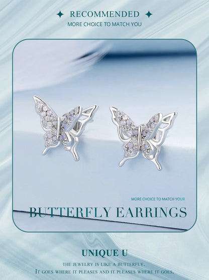 Opal-Style Butterfly Sterling Silver Stud Earrings