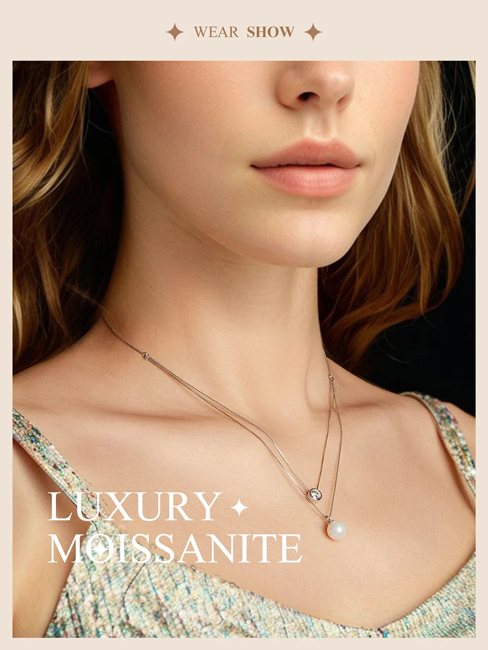 Moissanite & Pearl-Style Layered Sterling Silver Necklace
