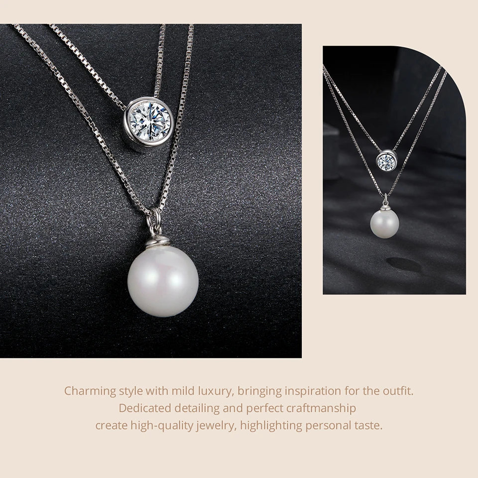 Moissanite & Pearl-Style Layered Sterling Silver Necklace