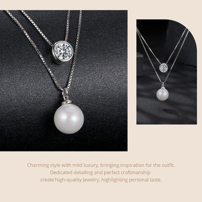 Moissanite & Pearl-Style Layered Sterling Silver Necklace