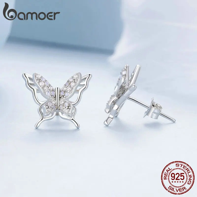 Opal-Style Butterfly Sterling Silver Stud Earrings